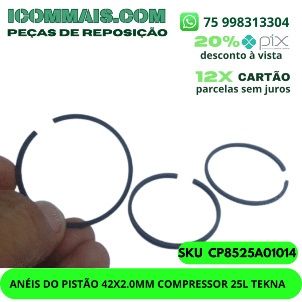 CP8525A01014 - ANÉIS DO PISTÃO 42X2.0MM P/ COMPRESSOR 25L-TEKNA - Imagem 3