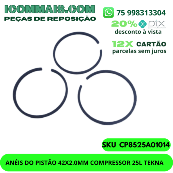 CP8525A01014 - ANÉIS DO PISTÃO 42X2.0MM P/ COMPRESSOR 25L-TEKNA - Imagem 2