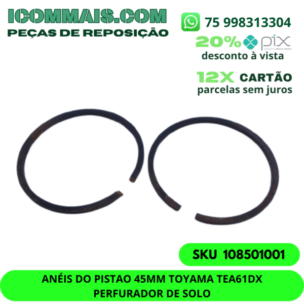 108501001 - ANÉIS DO PISTÃO 45MM TOYAMA TEA61DX PERFURADOR DE SOLO - Imagem 2