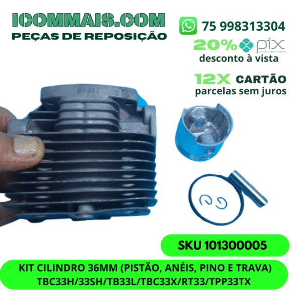 102301000 - KIT CILINDRO 48MM (PISTÃO, ANÉIS, PINO E TRAVA) ROÇADEIRA TOYAMA TBC63