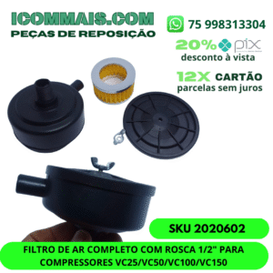 2020602 - FILTRO DE AR COMPLETO COM ROSCA 1/2" PARA COMPRESSORES VC25 VC50 VC100 VC150