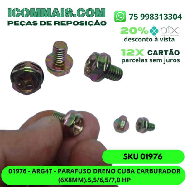 01976 - ARG4T - PARAFUSO DRENO CUBA CARBURADOR (6X8MM).5,5 6,5 7,0 HP