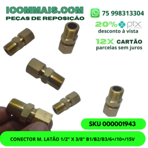 000001943 - CONECTOR M. LATÃO 1/2" X 3/8" B1/B2/B3/6+/10+/15V