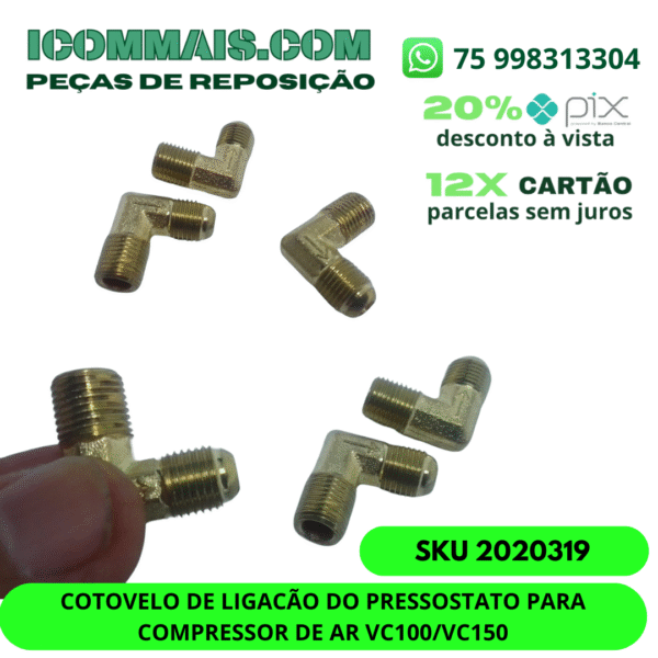 2020319 - COTOVELO DE LIGACÃO DO PRESSOSTATO PARA COMPRESSOR DE AR VC100/VC150