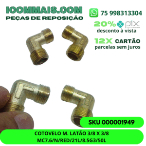 000001949- COTOVELO M. LATÃO 3/8 X 3/8 MC7.6/N/RED/21L/8.5G3/50L