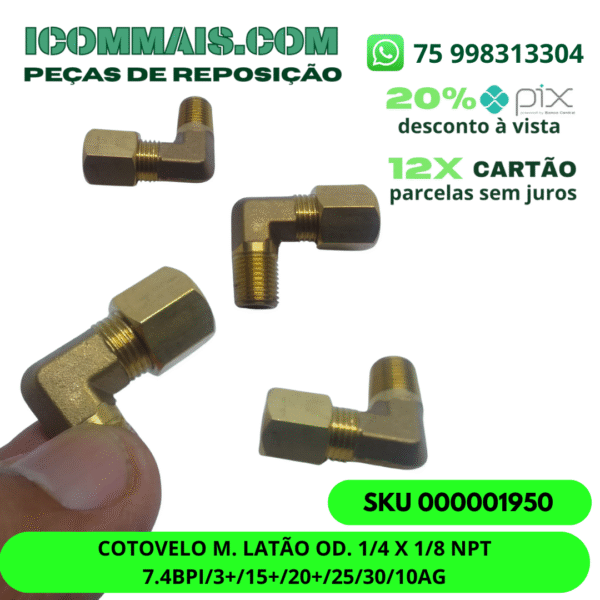 000001950 - COTOVELO M. LATÃO OD. 1/4 X 1/8 NPT 7.4BPI/3+/15+/20+/25/30/10AG