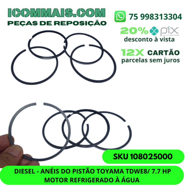 108025000 - DIESEL ANÉIS DO PISTÃO TOYAMA TDWE8/ 7.7 HP MOTOR REFRIGERADO À ÁGUA