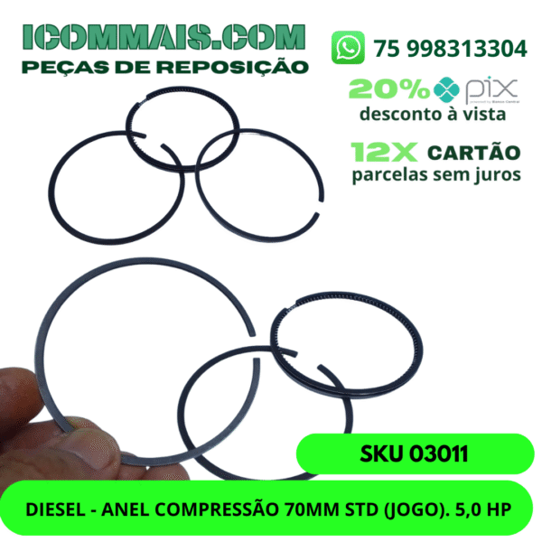 03011- DIESEL ANEL COMPRESSÃO 70MM STD (JOGO) 5,0 HP