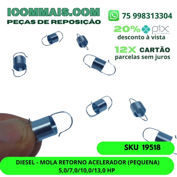19518 - DIESEL - MOLA RETORNO ACELERADOR (PEQUENA) 5,0/7,0/10,0/13,0 HP
