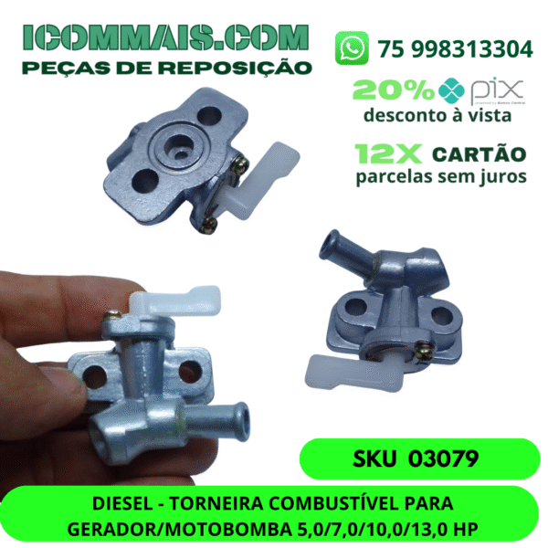 03079 - DIESEL - TORNEIRA COMBUSTÍVEL PARA GERADOR MOTOBOMBA 5,0 7,0 10,0 13,0 HP