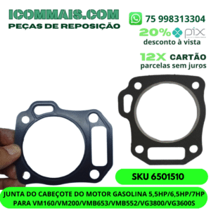 6501510 - JUNTA DO CABEÇOTE DO MOTOR GASOLINA 5,5HP/6,5HP/7HP PARA VM160/VM200/VMB653/VMB552/VG3800/VG3600S