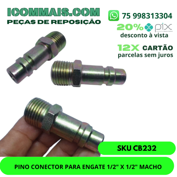 CB232 - PINO CONECTOR PARA ENGATE 1/2" X 1/2" MACHO