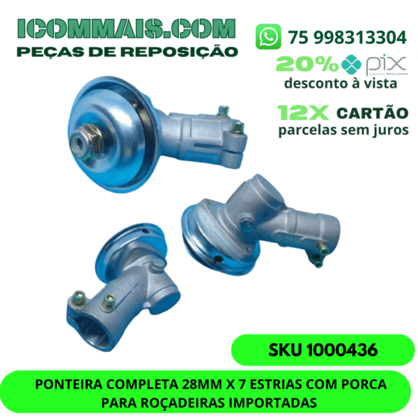1000436 - PONTEIRA COMPLETA 28MM X 7 ESTRIAS COM PORCA PARA ROÇADEIRAS IMPORTADAS