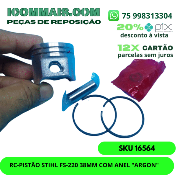 16564- RC-PISTÃO STIHL FS-220 38MM COM ANEL "ARGON"