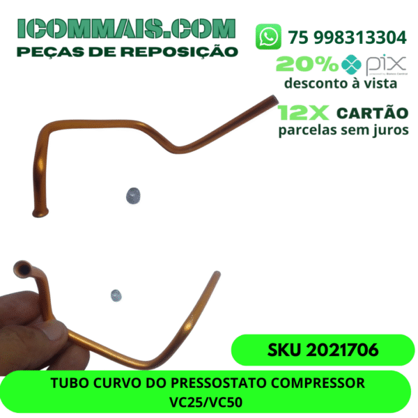 2021706- TUBO CURVO DO PRESSOSTATO COMPRESSOR VC25/VC50