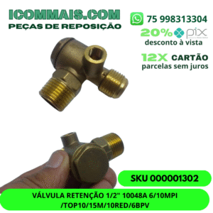 000001302 - VÁLVULA RETENÇÃO 1/2" 10048A 6/10MPI /TOP10/15M/10RED/6BPV
