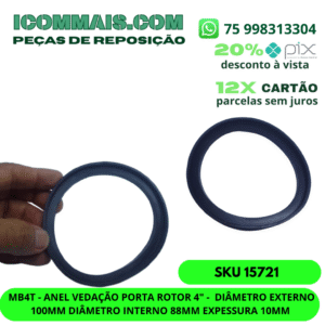 15721 - MB4T - ANEL VEDAÇÃO PORTA ROTOR 4" -  DIÂMETRO EXTERNO 100MM DIÂMETRO INTERNO 88MM EXPESSURA 10MM