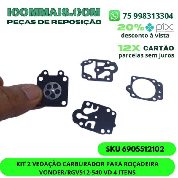 6905512102 - KIT 2 VEDAÇÃO CARBURADOR PARA ROÇADEIRA VONDER RGV512-540 VD  4 ITENS