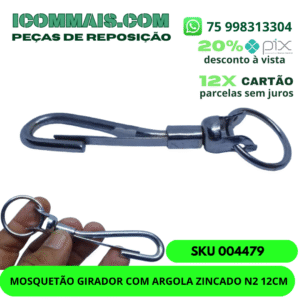 004479 - MOSQUETÃO GIRADOR COM ARGOLA ZINCADO N2 12CM