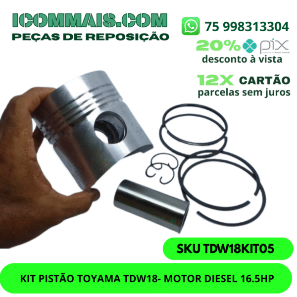 TDW18KIT05 - KIT PISTÃO TOYAMA TDW18 - MOTOR DIESEL 16.5HP