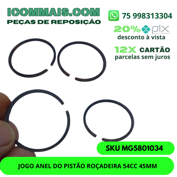 MG5801034 - JOGO ANEL DO PISTÃO ROÇADEIRA 54CC 45MM