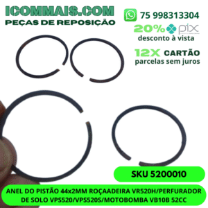 5200010 - ANEL DO PISTÃO 44x2,00MM P/ROÇAADEIRA VR520H/PERFURADOR DE SOLO VPS520/VPS520S/MOTOBOMBA VB10B 52CC