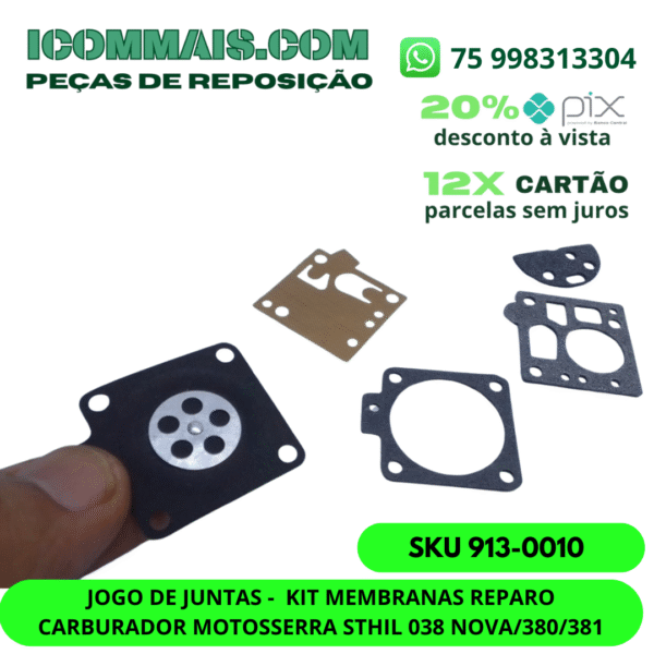 913-0010 - JOGO DE JUNTAS - KIT MEMBRANAS REPARO CARBURADOR MOTOSSERRA STHIL 038 NOVA/380/381