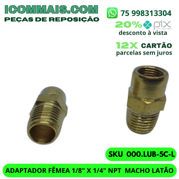 000.LUB-5C-L - ADAPTADOR FÊMEA 1/8" X 1/4" NPT  MACHO LATÃO - Image 2