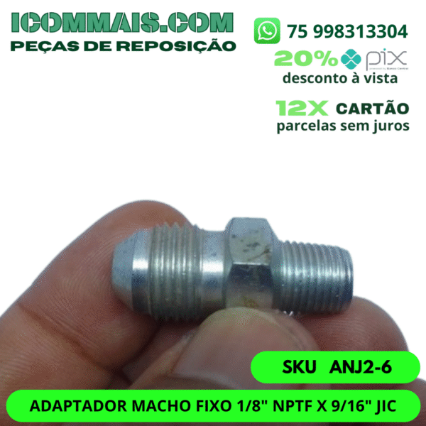 ANJ2-6 - ADAPTADOR MACHO FIXO 1/8" NPTF X 9/16" JIC - Imagem 2