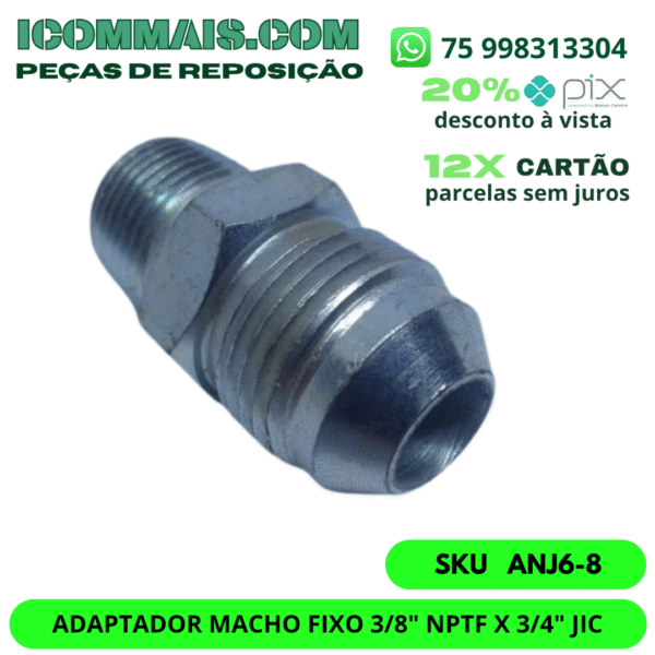 ANJ6-8 - ADAPTADOR MACHO FIXO 3/8" NPTF X 3/4" JIC - Imagem 2