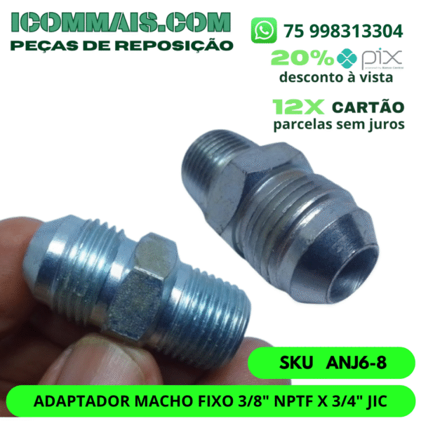 ANJ6-8 - ADAPTADOR MACHO FIXO 3/8" NPTF X 3/4" JIC