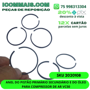2020108 - ANEL DO PISTÃO PRIMÁRIO SECUNDÁRIO E DO ÓLEO PARA COMPRESSOR DE AR VC50
