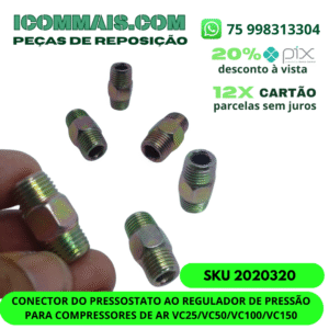 2020320 - PARAFUSO CONECTOR DO PRESSOSTATO AO REGULADOR DE PRESSÃO PARA COMPRESSORES DE AR VC25/VC50/VC100/VC150
