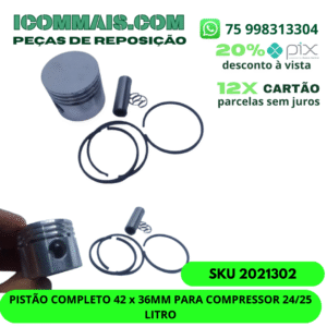 2021302 - PISTÃO COMPLETO 42 x 36MM PARA COMPRESSOR 24/25 LITROS