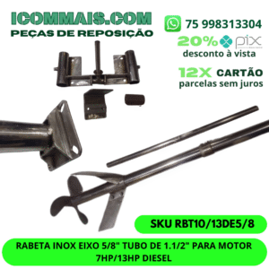 RABETA INOX EIXO 5/8" TUBO DE 1.1/2" PARA MOTOR 7HP/13HP DIESEL