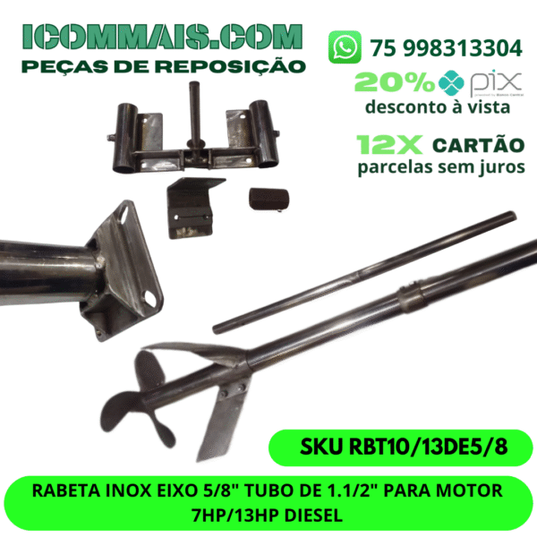 RABETA INOX EIXO 5/8" TUBO DE 1.1/2" PARA MOTOR 7HP/13HP DIESEL