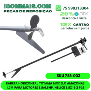 RABETA HORIZONTAL TOYAMA MODELO AMAZONAS 1,7M PARA MOTORES 5,5/6,5HP, HELICE 5,5X16 3 PAS