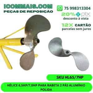 HÉLICE 6,5HP/7,0HP PARA RABETA 2 PÁS ALUMÍNIO POLIDA