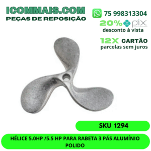 HÉLICE 5.0HP /5.5 HP PARA RABETA 3 PÁS ALUMÍNIO POLIDO