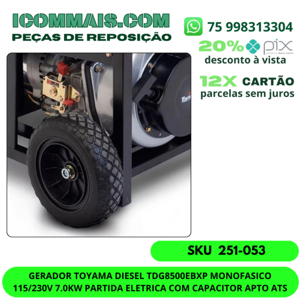 GERADOR TOYAMA DIESEL TDG8500EBXP MONOFASICO 115/230V 7.0KW PARTIDA ELETRICA COM CAPACITOR APTO ATS - Imagem 2