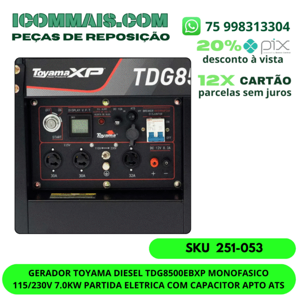 GERADOR TOYAMA DIESEL TDG8500EBXP MONOFASICO 115/230V 7.0KW PARTIDA ELETRICA COM CAPACITOR APTO ATS - Imagem 3