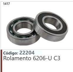 1417 Código 22204 Rolamento 6206-U C3