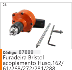 26 Código 07099 Furadeira Bristol acoplamento Husqvarna 162/ G1/26R/272/781/788