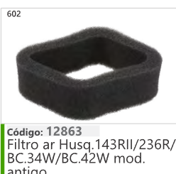 602 Código 12863 Filtro ar Husqvarna  143RI1/236R/ BC.34W/BC.42W mod. antigo