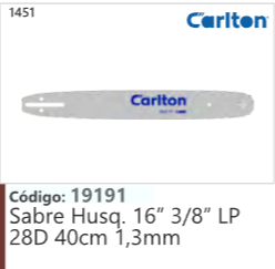 1451 Código 19191 Sabre Husqvarna 16” 3/8" LP 28D 40cm 1,3mm CARLTON