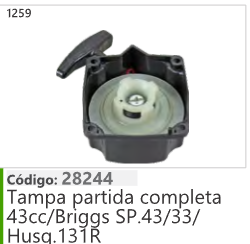 1259 Código 28244 Tampa partida completa 43cc/Briggs SP.43/33/ Husqvarna 131R