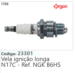 1788 Código 23301 Vela ignição longa N17C- Ref. NGK B6HS ARGON