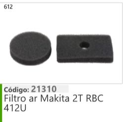 612 Código 21310 Filtro ar Makita 2T RBC 412U
