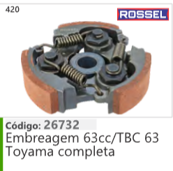 420 Código 26732 Embreagem 63cc/TBC 63 Toyama completa ROSSEL