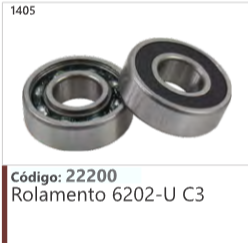 1405 Código 22200 Rolamento 6202-U C3